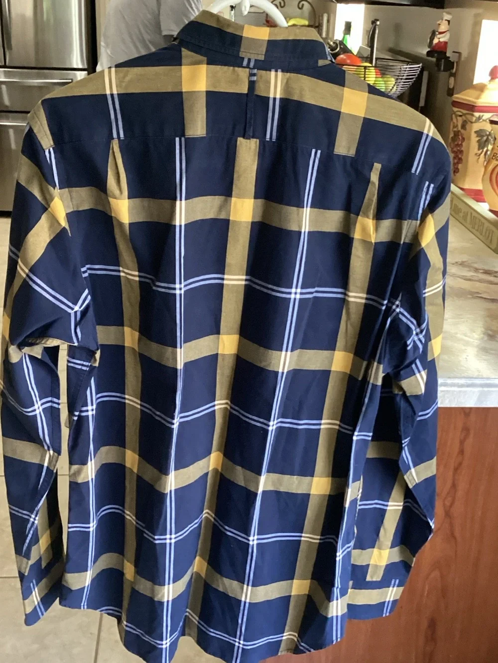 Banana Republic Navy and Yellow Plaid Button-Down Shirt